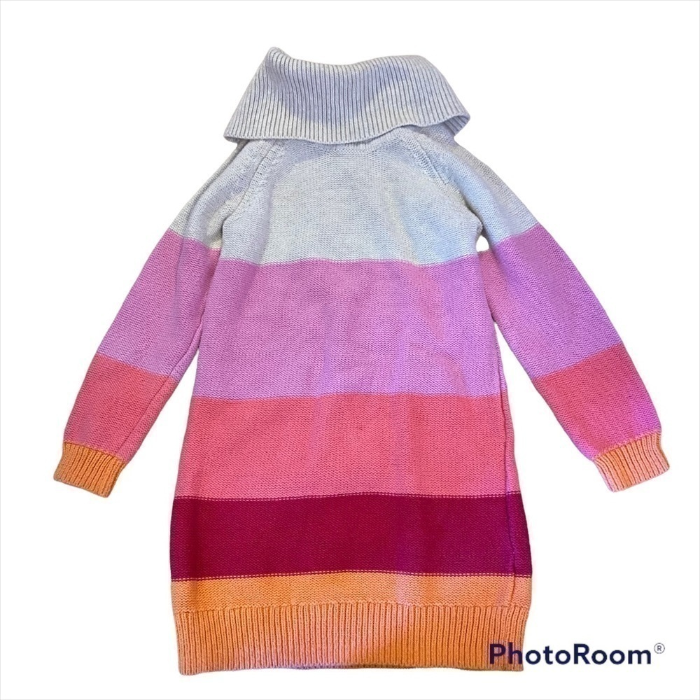 Gap Turtleneck Sweater Dress Sz 4 Kids Girls Pink Knit Striped Long Sleeve